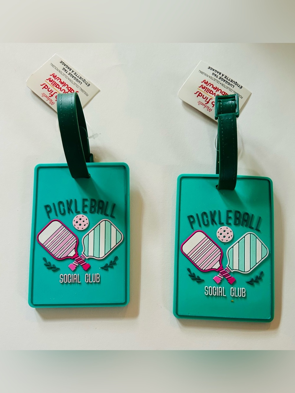 New 2 Pickleball Luggage Tags Green and Pink